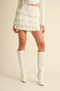 MABLE Ruffled Detail High Waist Knit Mini Skirt - Brittney MADE