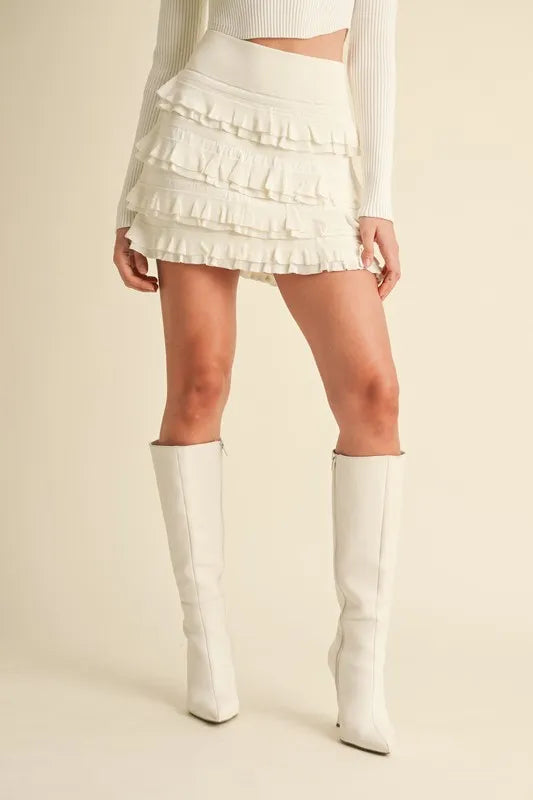 MABLE Ruffled Detail High Waist Knit Mini Skirt - Brittney MADE