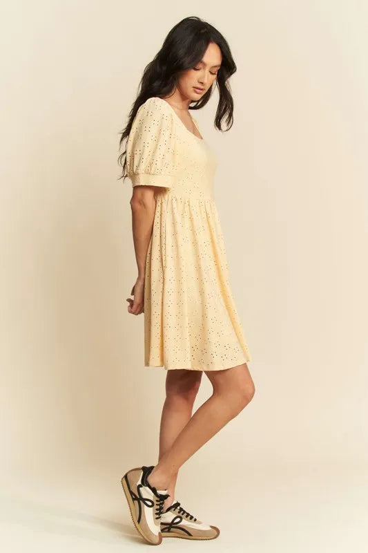 Davi & Dani Eyelet Baby Doll Romantic Square Neck Dress - Brittney MADE
