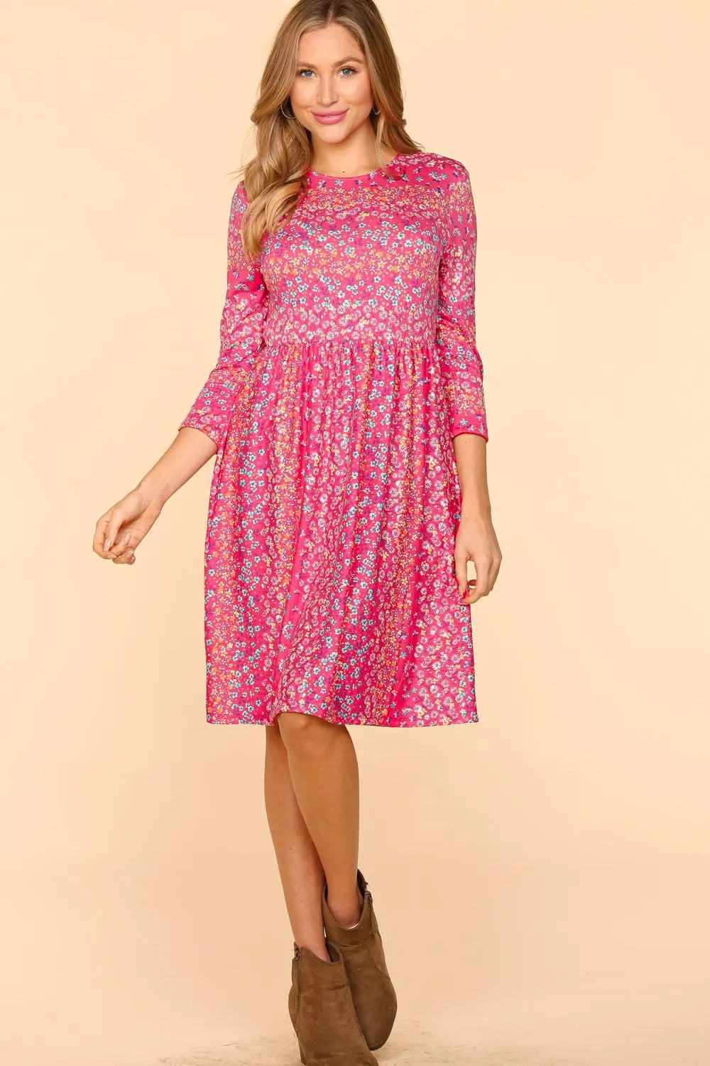 Haptics Round Neck Floral Dress with Pockets - Brittney MADE
