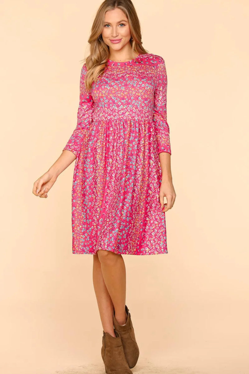 Haptics Round Neck Floral Dress with Pockets - Brittney MADE