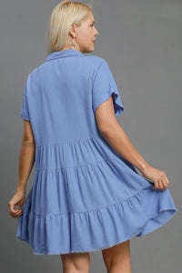 Umgee Full Size Raw Hem Folded Sleeve Tiered Dress Plus Size - Brittney MADE
