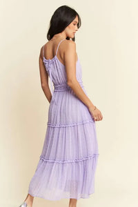 Davi & Dani Texture Swiss Dot Ruffle Square Neck Midi Dress - Brittney MADE
