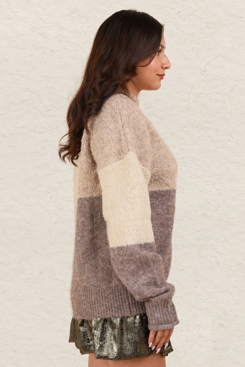 VERY J Color Block Mock Neck Drop Shoulder Sweater - Brittney MADE