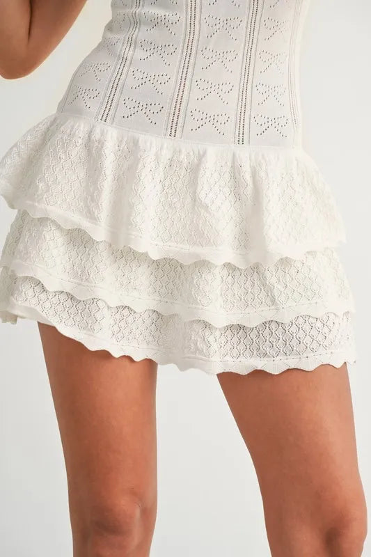 MABLE Bow Pointelle Knit Ruffle Mini Dress - Brittney MADE