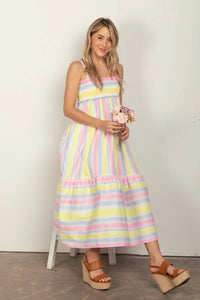 VERY J Striped Woven Smocked Midi Cami Dress - Brittney MADE