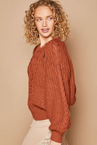 POL Cable Knit Cutout Long Sleeve Sweater - Brittney MADE