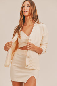 MABLE 3 Pieces Sweater Set with Crop Cami, Mini Skirt, Cardigan - Brittney MADE