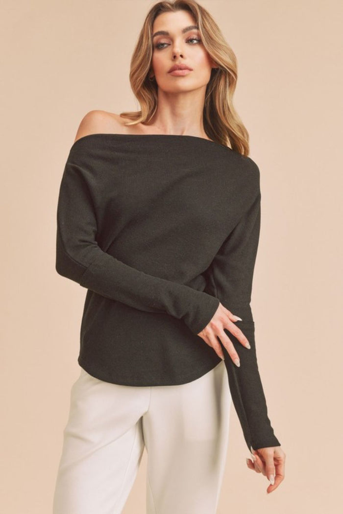 Aemi + Co One Shoulder Long Sleeve Knit Top - Brittney MADE