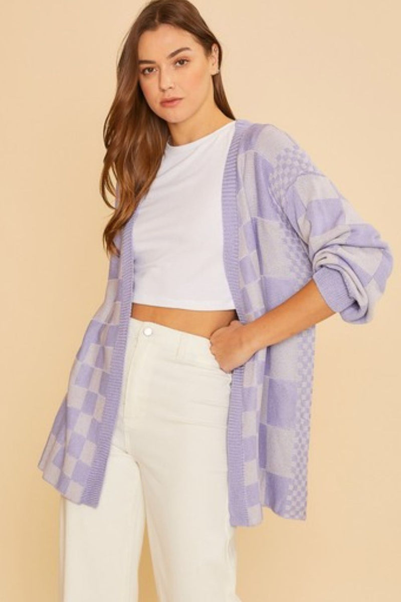Annie Wear Checkered Open Front Drop Shoulder Cardigan - Brittney MADE