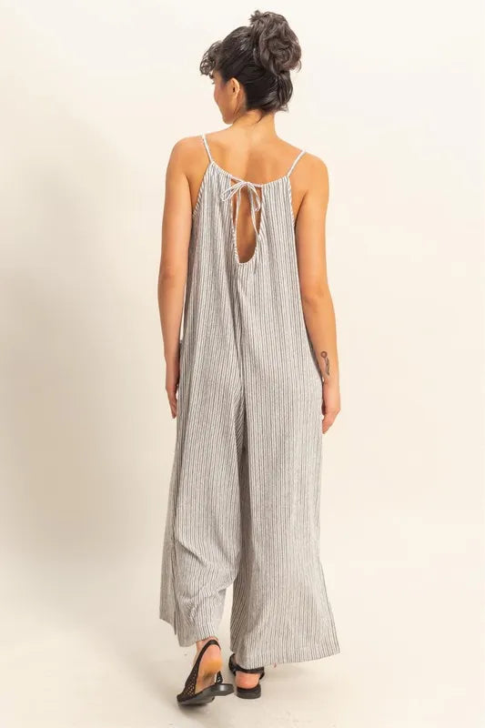HYFVE Striped V-Neck Sleeveless Jumpsuit - Brittney MADE