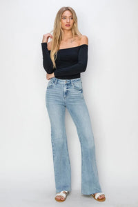 RISEN Full Size High Rise Raw Cut Hem Bootcut Jeans - Brittney MADE