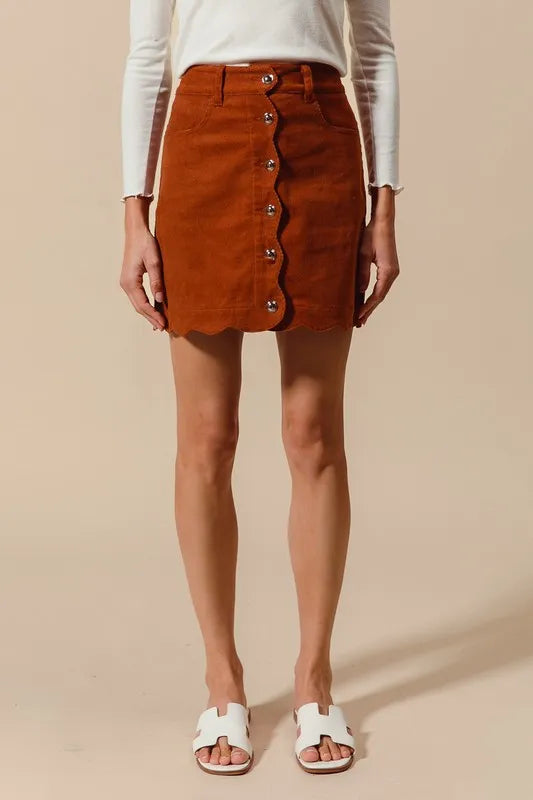 SO ME Scallop Buttoned Front Corduroy Mini Skirt - Brittney MADE