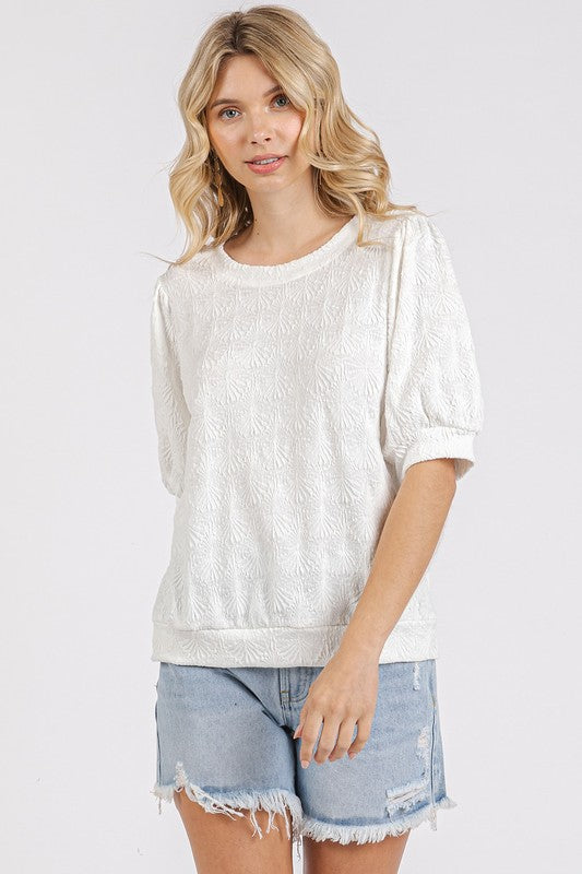 Mittoshop Fan Shell Texture Short Puff Sleeve Knit Top - Brittney MADE