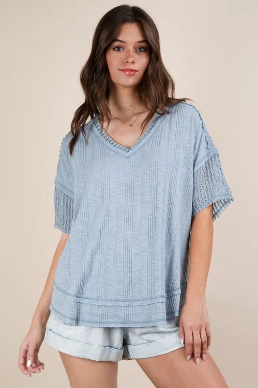 VERY J Oversized Contrast Knit Comfy Casual Top - Brittney MADE