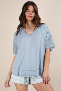 VERY J Oversized Contrast Knit Comfy Casual Top - Brittney MADE