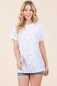 BOMBOM Floral Textured Short Sleeve T-Shirt - Brittney MADE