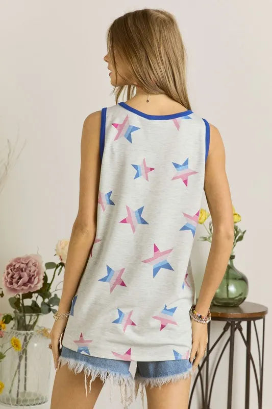 ADORA Star Print Round Neck Tank - Brittney MADE