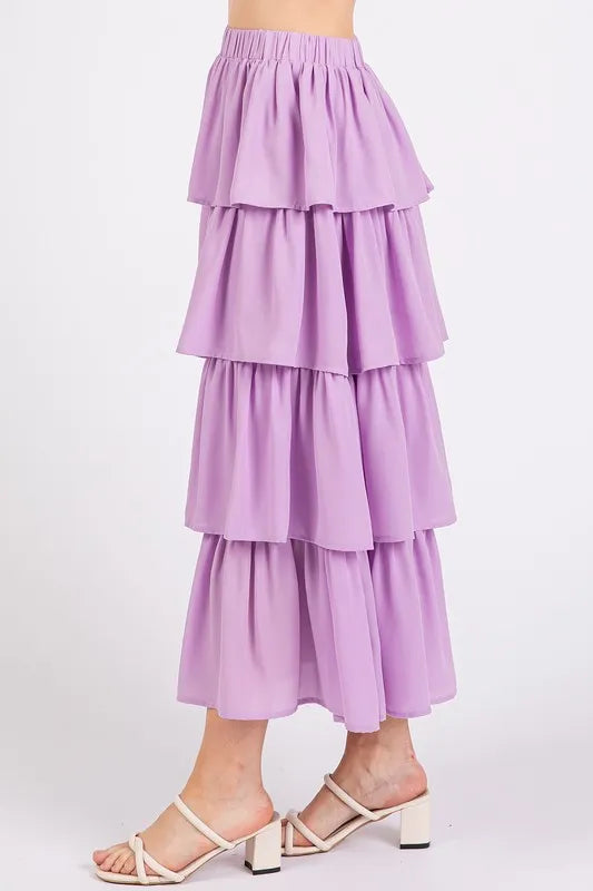 Mittoshop Chiffon Ruffle Layer Elastic Waist Midi Skirt - Brittney MADE