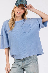 SAGE + FIG Exposed Seam Round Neck Half Sleeve T-Shirt - Brittney MADE