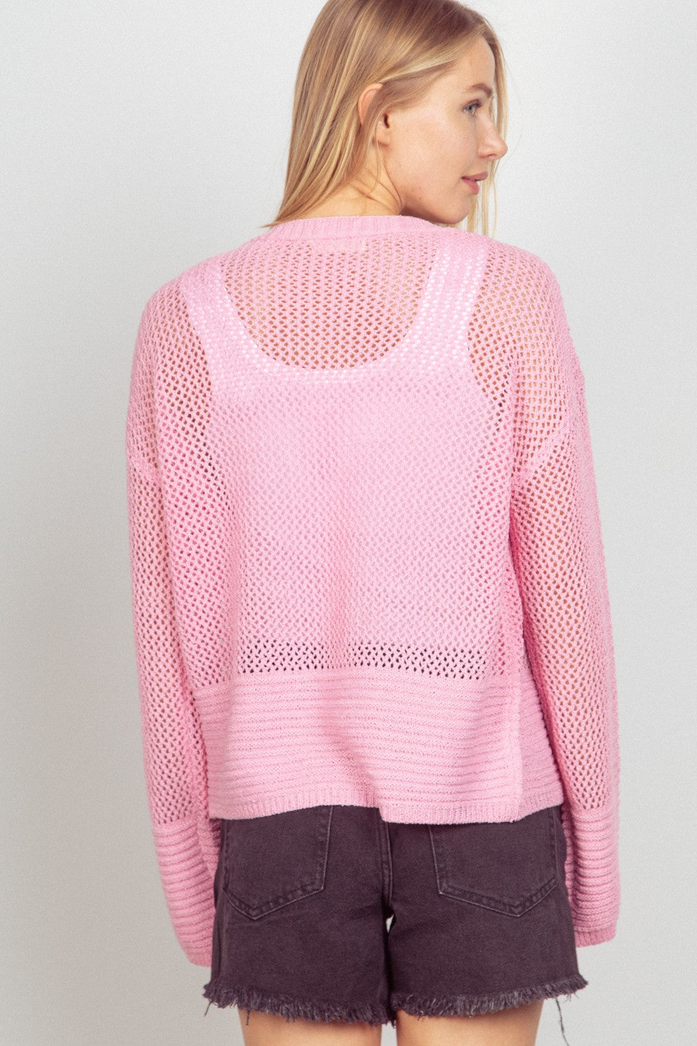 VERY J Eyelet Open Front Long Sleeve Cardigan - Brittney MADE