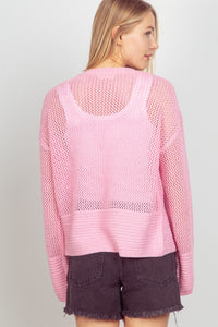 VERY J Eyelet Open Front Long Sleeve Cardigan - Brittney MADE