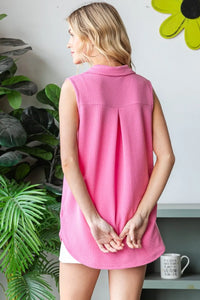 Heimish Full Size Texture Button Up Sleeveless Top - Brittney MADE