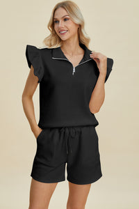 Double Take Full Size Texture Flounce Sleeve Top and Shorts Set - Brittney MADE