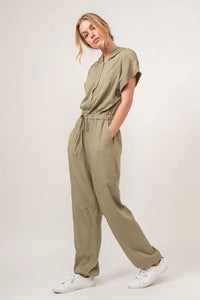 And The Why Washed Short Sleeve Hooded Jumpsuit - Brittney MADE