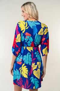 White Birch Full Size Printed V-Neck Mini Dress - Brittney MADE