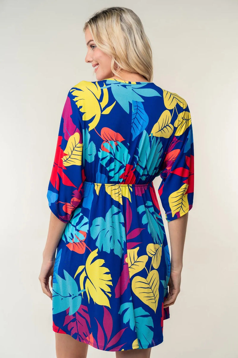 White Birch Full Size Printed V-Neck Mini Dress - Brittney MADE