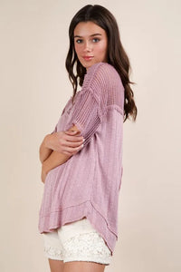 VERY J Oversized Contrast Knit Comfy Casual Top - Brittney MADE