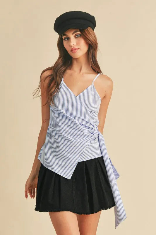 Aemi + Co Side Knotted Surplice Striped Cami - Brittney MADE