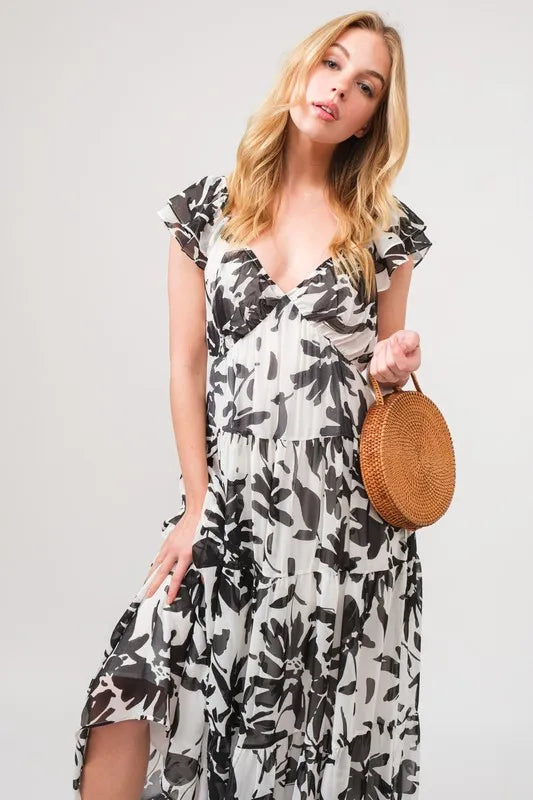 And The Why Ruffled Sleeve Tiered Floral Print Maxi Dress - Brittney MADE