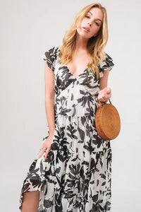 And The Why Ruffled Sleeve Tiered Floral Print Maxi Dress - Brittney MADE