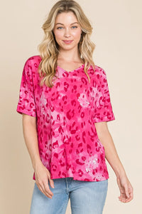 BOMBOM Leopard V-Neck Short Sleeve T-Shirt - Brittney MADE