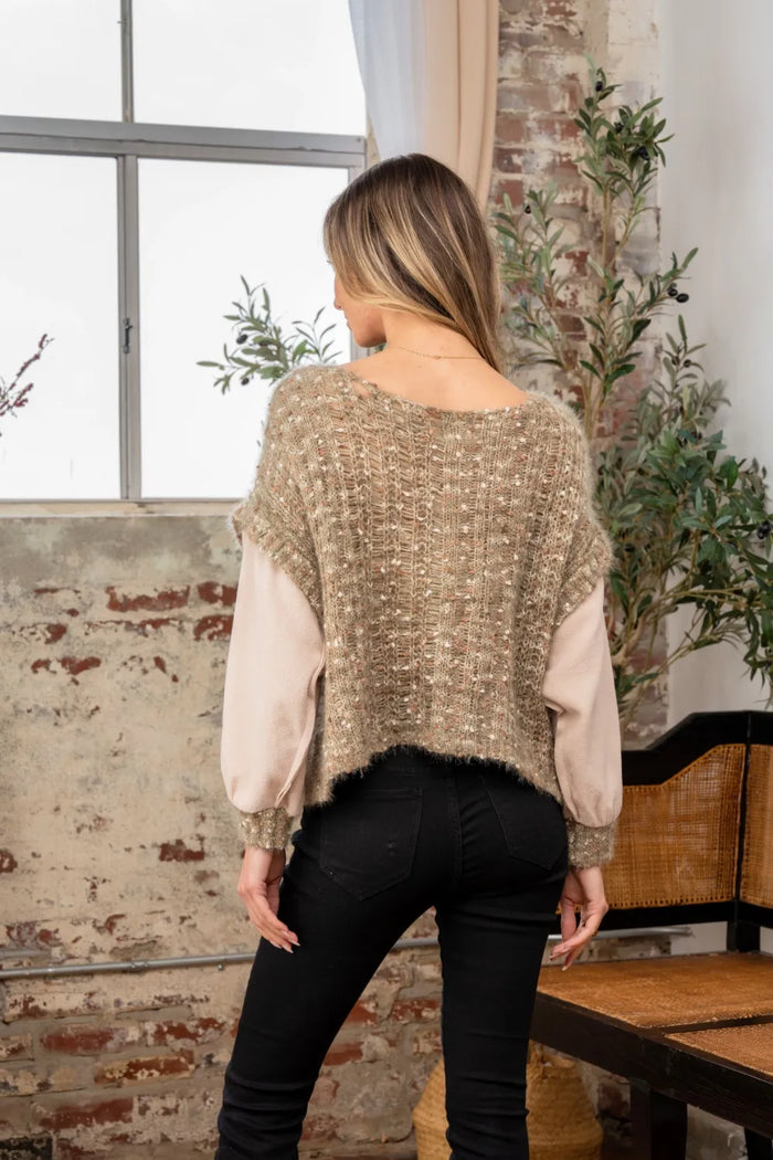 Sew In Love Full Size Fuzzy Long Sleeve Knit Top - Brittney MADE