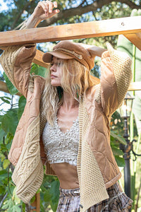 POL Quilting Patch Button Up Cable Knit Jacket - Brittney MADE