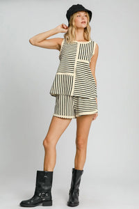 Umgee Round Neck Texture Striped Tank - Brittney MADE