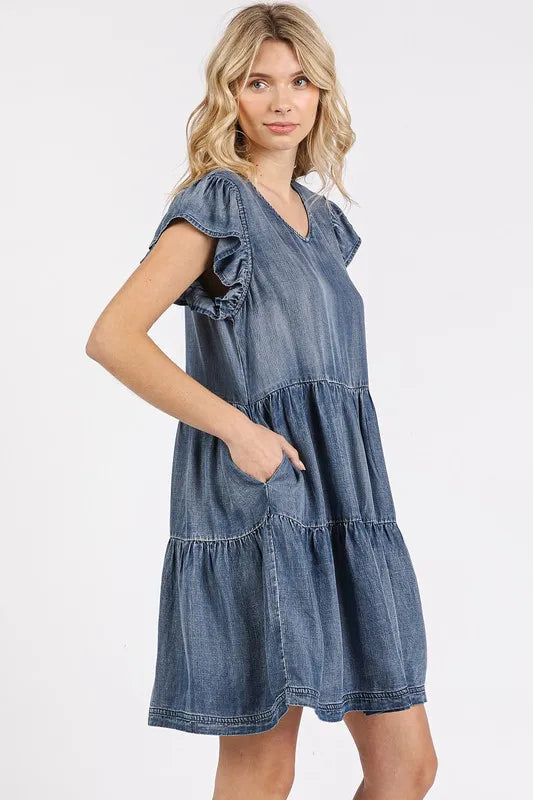 Mittoshop V-Neck Ruffled Cap Sleeve Mini Dress - Brittney MADE