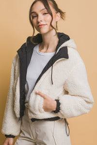 Love Tree Zip Up Cropped Hooded Sherpa Reversible Jacket - Brittney MADE