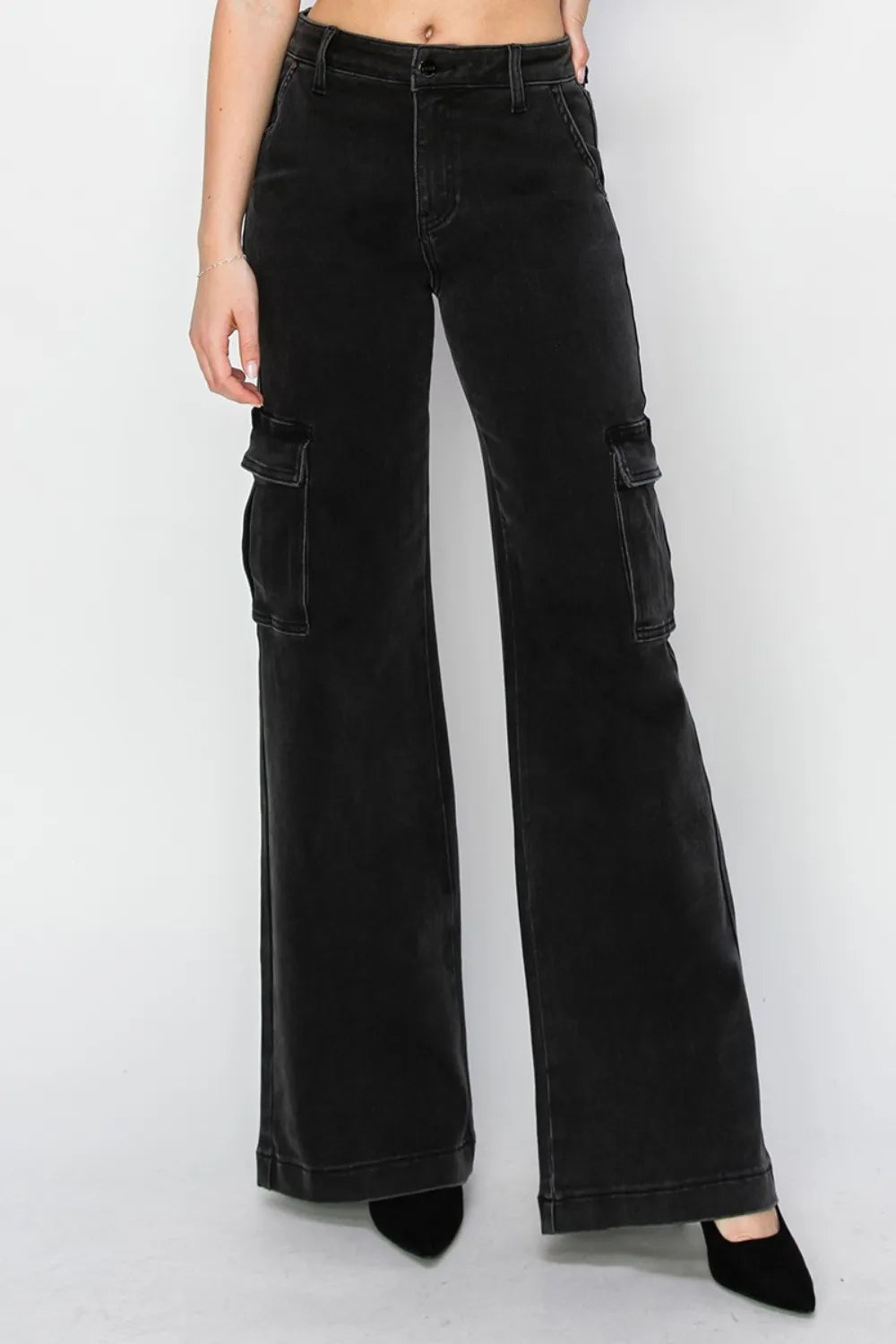 Risen Full Size High Rise Wide Leg Cargo Jeans - Brittney MADE