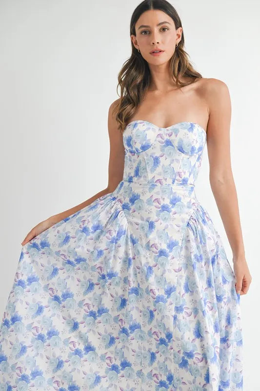 MABLE Sweetheart Neckline Floral Printed Midi Dress - Brittney MADE