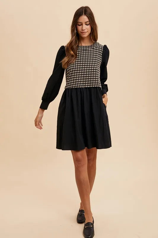 Annie Wear Tie Back Plaid Round Neck Mini Dress - Brittney MADE