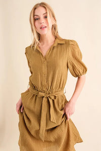 And The Why Waffle Textured Ribbon Waist Midi Dress - Brittney MADE