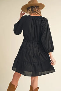 Aemi + Co Notched Balloon Sleeve Tiered Mini Dress - Brittney MADE