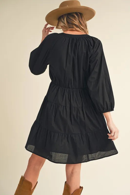 Aemi + Co Notched Balloon Sleeve Tiered Mini Dress - Brittney MADE