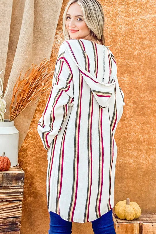 And The Why Rainbow Stripe Zipper Up Cardigan with Hood - Brittney MADE