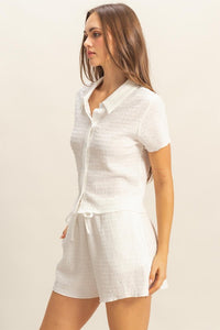 HYFVE Textured Short Sleeve Top and Drawstring Shorts Knit Set - Brittney MADE
