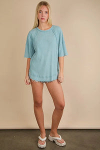 VERY J Mineral Washed Ribbed Knit Casual Top - Brittney MADE